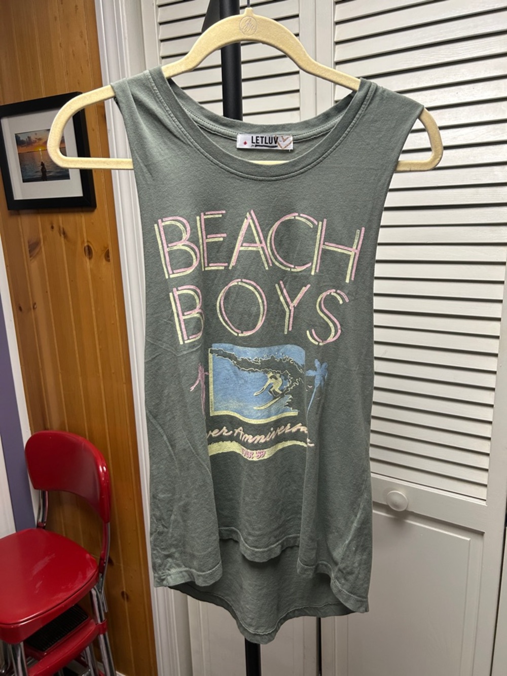 Nwot LetLuv Green Beach Boys Graphic Muscle Tee